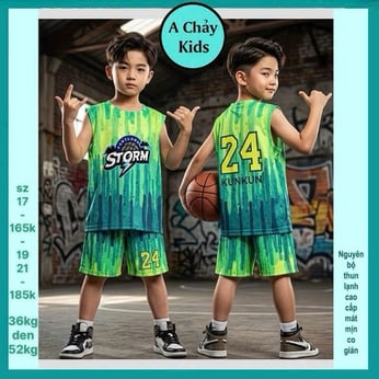 Đồ bộ bé trai thun lạnh sát nách in số 24 phong cách thể thao bóng rổ cho bé đi chơi , đi học 