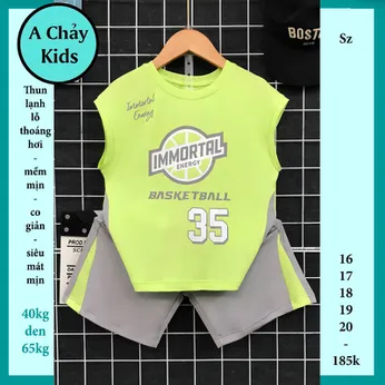Đồ bộ bé trai thun lạnh sát nách in số 35 phong cách bóng rổ cá tính cho bé diện đi chơi , đi học