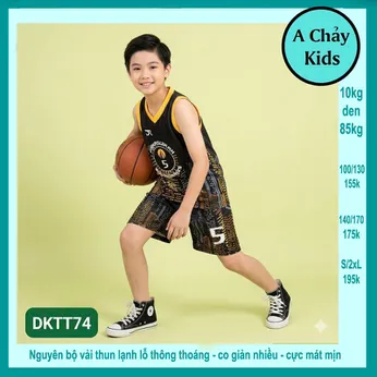 Đồ bộ bé trai thun lạnh sát nách thể thao in số 5 phong cách bóng rổ cho bé đi chơi , đi học