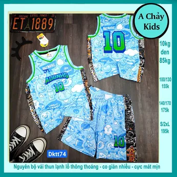 Đồ bộ bé trai thun lạnh sát nách thể thao in số 10 phong cách bóng rổ cho bé đi chơi , đi học