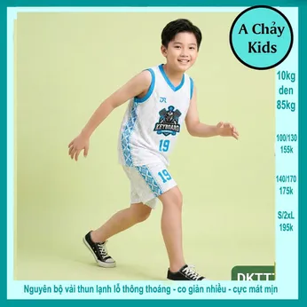 Đồ bộ bé trai thun lạnh sát nách thể thao in số 19 phong cách bóng rổ cho bé đi chơi , đi học