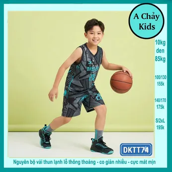 Đồ bộ bé trai thun lạnh sát nách thể thao in số 28 phong cách bóng rổ cho bé đi chơi , đi học