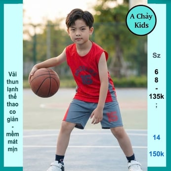 Đồ bộ bé trai thun lạnh sát nách in số 15 phong cách thể thao cho bé trai đi đi chơi , đi học