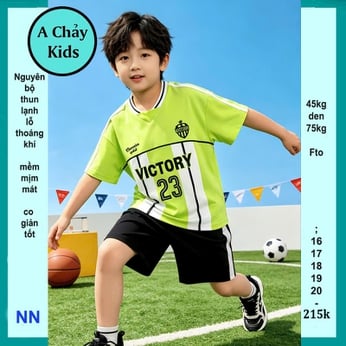 Đồ bộ bé trai thun lạnh thể thao in chữ VICTORY 23 phong cách cá bóng rổ cá tính cho bé đi chơi , đi học