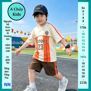 Đồ bộ bé trai thun lạnh thể thao in chữ VICTORY 23 phong cách cá bóng rổ cá tính cho bé đi chơi , đi học