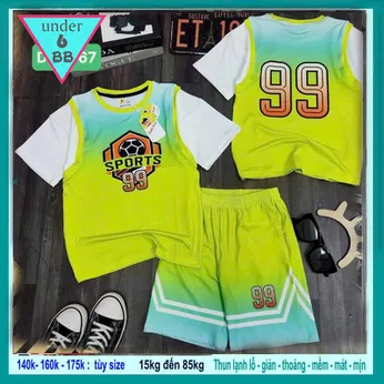 Đồ bộ bé trai thun lạnh thể thao in số 99 phong cách bóng rổ cá tính cho bé diện đi chơi , đi học
