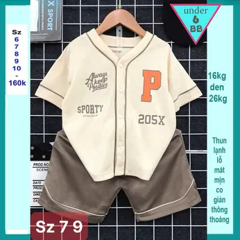 Đồ bộ bé trai thun lạnh thể thao in chữ P phong cách bóng chày cho bé đi chơi , đi học