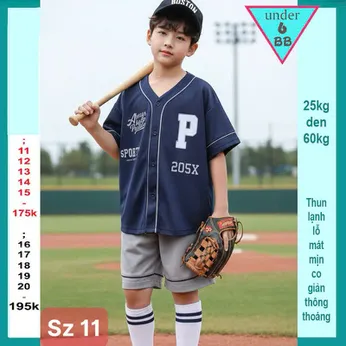 Đồ bộ bé trai thun lạnh thể thao in chữ P phong cách bóng chày cho bé đi chơi , đi học
