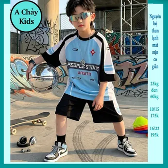 Đồ bộ bé trai thun lạnh thể thao in chữ phong cách bóng đá cho bé đi chơi , đi học