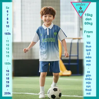 Đồ bộ bé trai thun lạnh thể thao  ( style polo) in chữ power phối màu loang phong cách bóng đá cho bé diện đi chơi , đi học