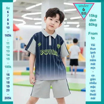Đồ bộ bé trai thun lạnh thể thao  ( style polo) in chữ power phối màu loang phong cách bóng đá cho bé diện đi chơi , đi học