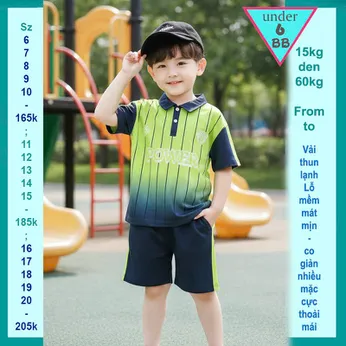 Đồ bộ bé trai thun lạnh thể thao  ( style polo) in chữ power phối màu loang phong cách bóng đá cho bé diện đi chơi , đi học
