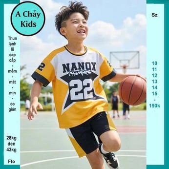 Đồ bộ bé trai thun lạnh thể thao in số 22 phong cách bóng rổ cá tính cho bé đi chơi , đi học