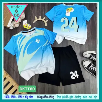Đồ bộ bé trai thun lạnh thể thao in số 24 phong cách bóng đá cho bé diện đi chơi , du lịch