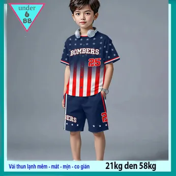 Đồ bộ bé trai thun lạnh thể thao in số 25 phối màu loang phong cách cá tính cho bé đi chơi , đi học