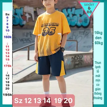 Đồ bộ bé trai thun lạnh thể thao in số 35 phong cách bóng đá cho bé diện đi chơi , đi học
