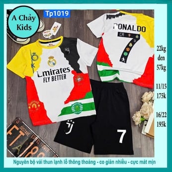 Đồ bộ bé trai thun lạnh thể thao in số 7 phong cách bóng đá cho bé diện đi chơi , đi học
