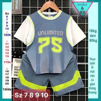 Đồ bộ bé trai thun lạnh thể thao in số 75 phong cách bóng rổ cho bé diện đi chơi , đi học 