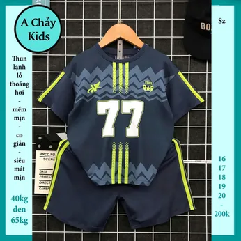 Đồ bộ bé trai thun lạnh thể thao in số 77 phong cách bóng đá cho bé diện đi chơi , đi học