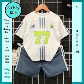 Đồ bộ bé trai thun lạnh thể thao in số 77 phong cách bóng đá cho bé diện đi chơi , đi học 