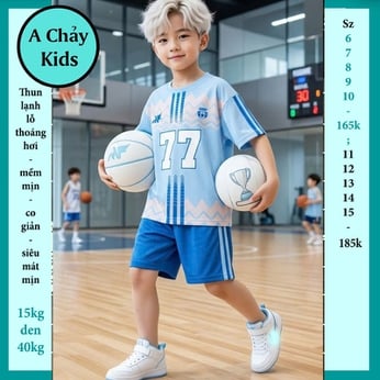 Đồ bộ bé trai thun lạnh thể thao in số 77 phong cách bóng đá cho bé diện đi chơi , đi học