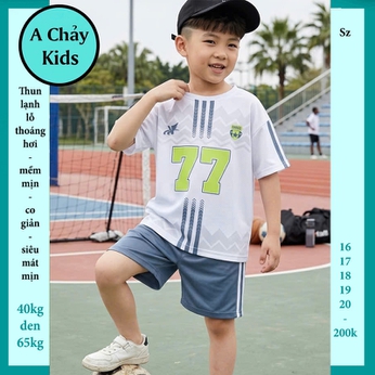 Đồ bộ bé trai thun lạnh thể thao in số 77 phong cách bóng đá cho bé diện đi chơi , đi học 