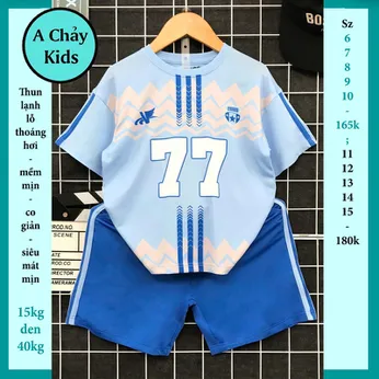 Đồ bộ bé trai thun lạnh thể thao in số 77 phong cách bóng đá cho bé diện đi chơi , đi học