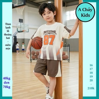 Đồ bộ bé trai thun lạnh thể thao in 87 phối màu loang phong cách bóng rổ cho bé đi