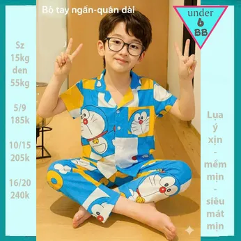 Đồ bộ pijama cho bé trai in Doraemon siêu đáng yêu cho bé yêu mặc ngủ 