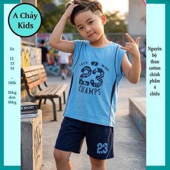 Đồ bộ sát nách bé trai cotton in số 23 phong cách thể thao cá tính cho bé đi chơi , đi học