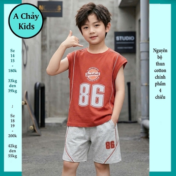 Đồ bộ sát nách bé trai cotton in chữ phong cách thể thao cá tính cho bé đi chơi , đi học