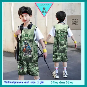 Đồ bộ thun lạnh cho bé in 3D hình Khủng Long Bạo Chúa thiết kế theo phong cách thể thao cực cá tính