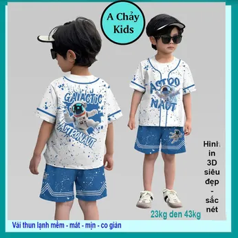 Đồ bộ thun lạnh cho bé in 3D hình phi hành gia thiết kế phong cách bóng chày cho bé đi chơi , đi học