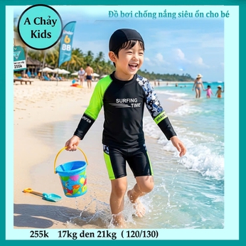 Đồ bơi bé trai tay dài in chữ 3D đơn giản cho bé đi tắm biển , đi bơi  ( đồ bơi rời )