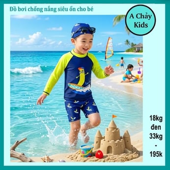 Đồ bơi bé trai tay dài in 3D hình trái chuối cho bé đi bơi , đi tắm biển ( đồ bơi rời )