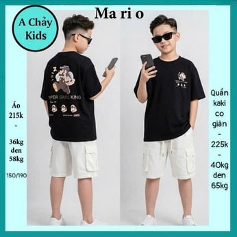 Quần áo bé in hình Mario phong cách hàn quốc cá tính cho bé đi chơi , đi du lịch