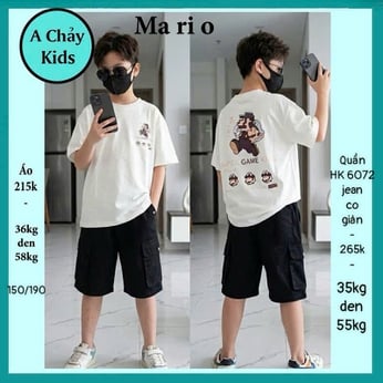 Quần áo bé in hình Mario phong cách hàn quốc cá tính cho bé đi chơi , đi du lịch