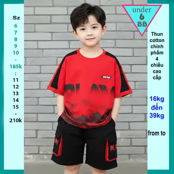 Quần áo bé trai cotton in chữ loang màu - Đỏ 016