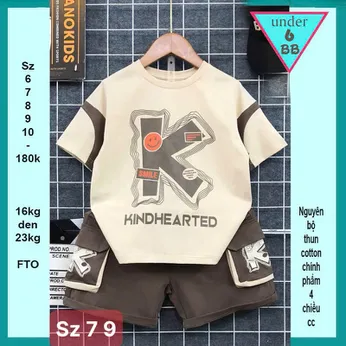 Quần áo bé trai cotton in chữ K phong cách hàn quốc cá tính cho bé diện đi chơi , đi học