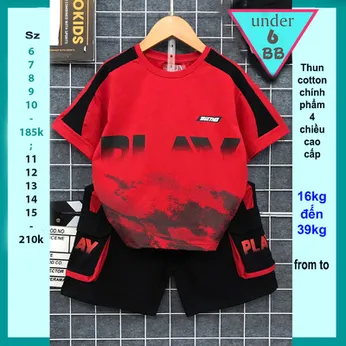 Quần áo bé trai cotton in chữ loang màu - Đỏ 016