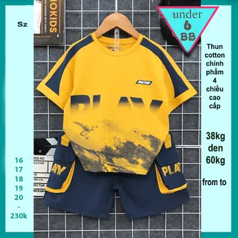 Quần áo bé trai cotton in chữ loang màu - Vàng 016