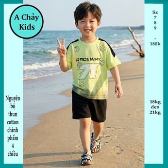 Quần áo bé trai cotton in số 71 phối màu loang phong cách cá tính cho bé đi chơi , đi học 
