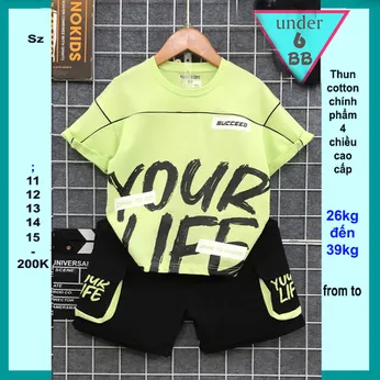 Quần áo bé trai cotton in chữ YOUR LIFE phối quần túi hộp cá tính dành cho bé đi chơi , đi học