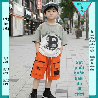 Quần áo bé trai ( Áo thun cotton + Quần vải dù ) in chữ phối màu loang phong cách cực cá tính sang trọng cho bé đi chơi , đi du lịch