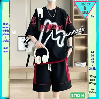 Quần áo bé trai in chữ cá tính - Đen 012