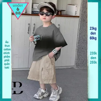 Quần áo bé trai ( Áo thun cotton + Quần kaki )  in chữ phối màu loang phong cách cá tính cho bé diện đi chơi , đi du lịch