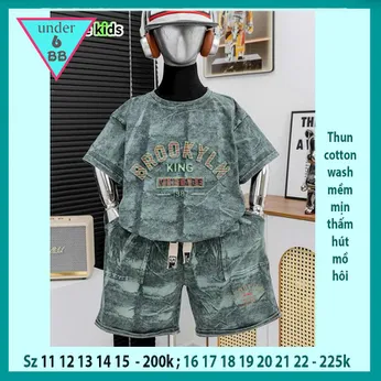 Quần áo bé trai ( Vải wash ) in chữ BROOKYLN phong cách cực ngầu cho bé đi chơi , du lịch
