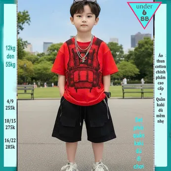 Quần áo bé trai ( Áo thun cotton + Quần Kaki ) in phối màu loang phong cách cực cá tính siêu ngầu cho bé đi chơi , đi du lịch