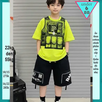 Quần áo bé trai ( Áo thun cotton + Quần Kaki ) in phối màu loang phong cách cực cá tính siêu ngầu cho bé đi chơi , đi du lịch