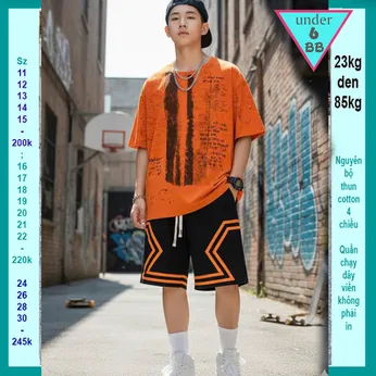 Đồ bộ bé trai hiphop in chữ - cam 009